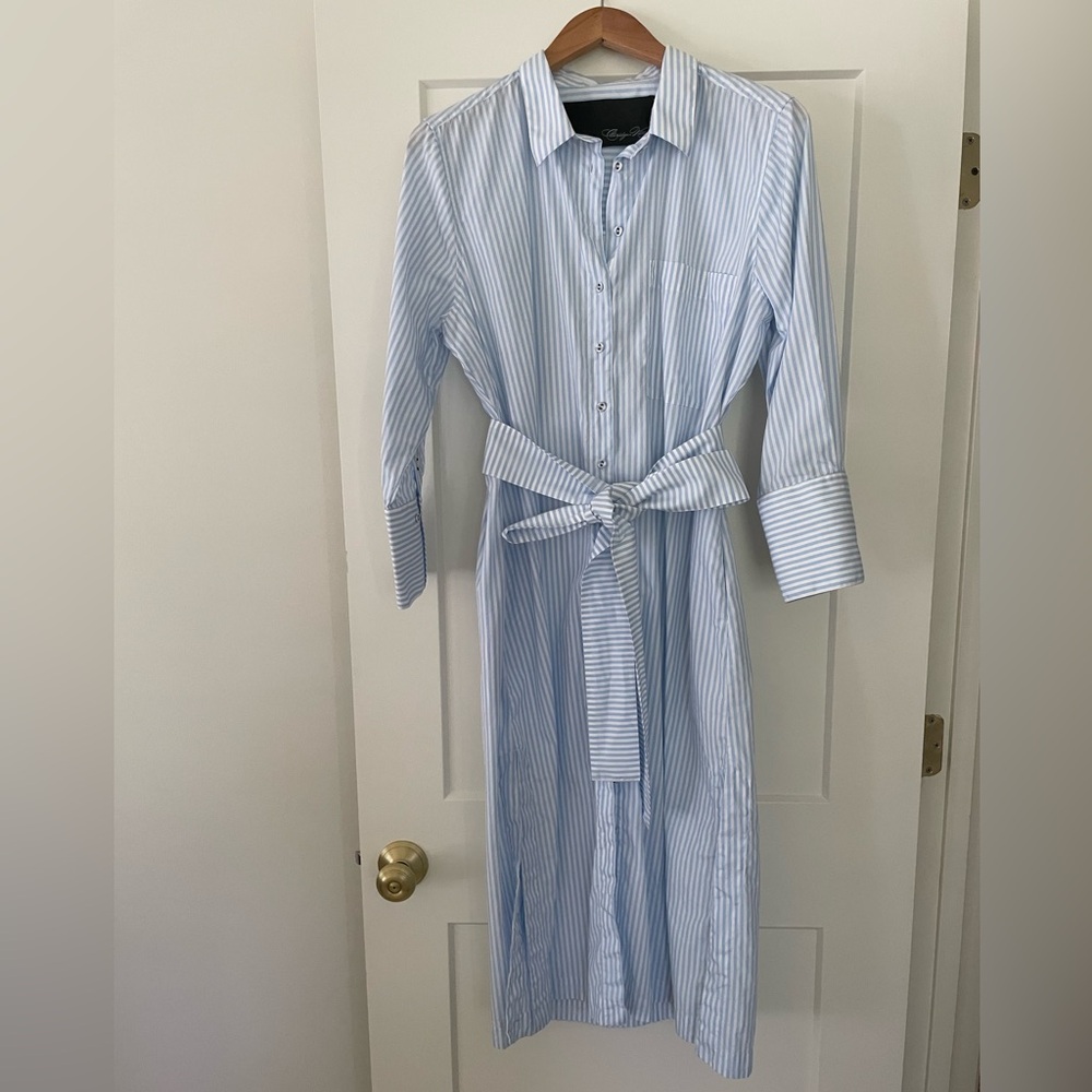 Light Blue & White Cotton Midi Length Shirtdress, Size XL